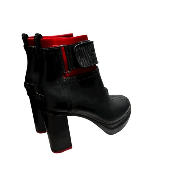 Sorel Black Red Rubber Block Heel Ankle Boots Medina 7 Goth Grunge Whimsigoth - Picture 6 of 16